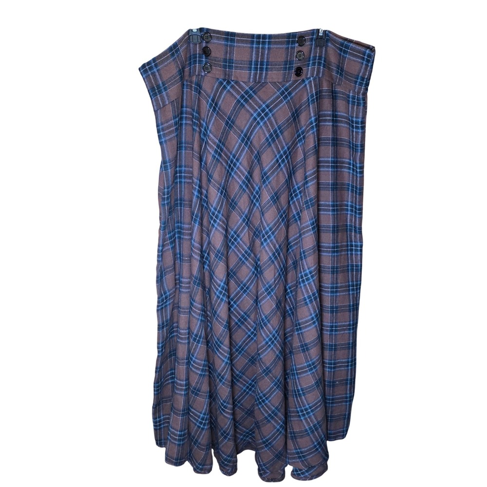 Elegant Blue and Brown Plaid Maxi Skirt